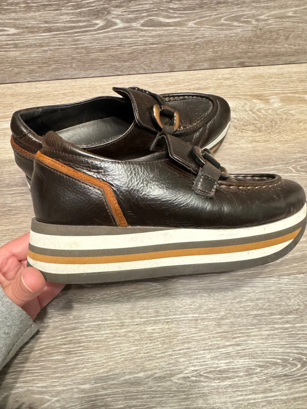 Softwaves Alina Cognac Leather Platform Loafers Sz 36.5 US 6.5